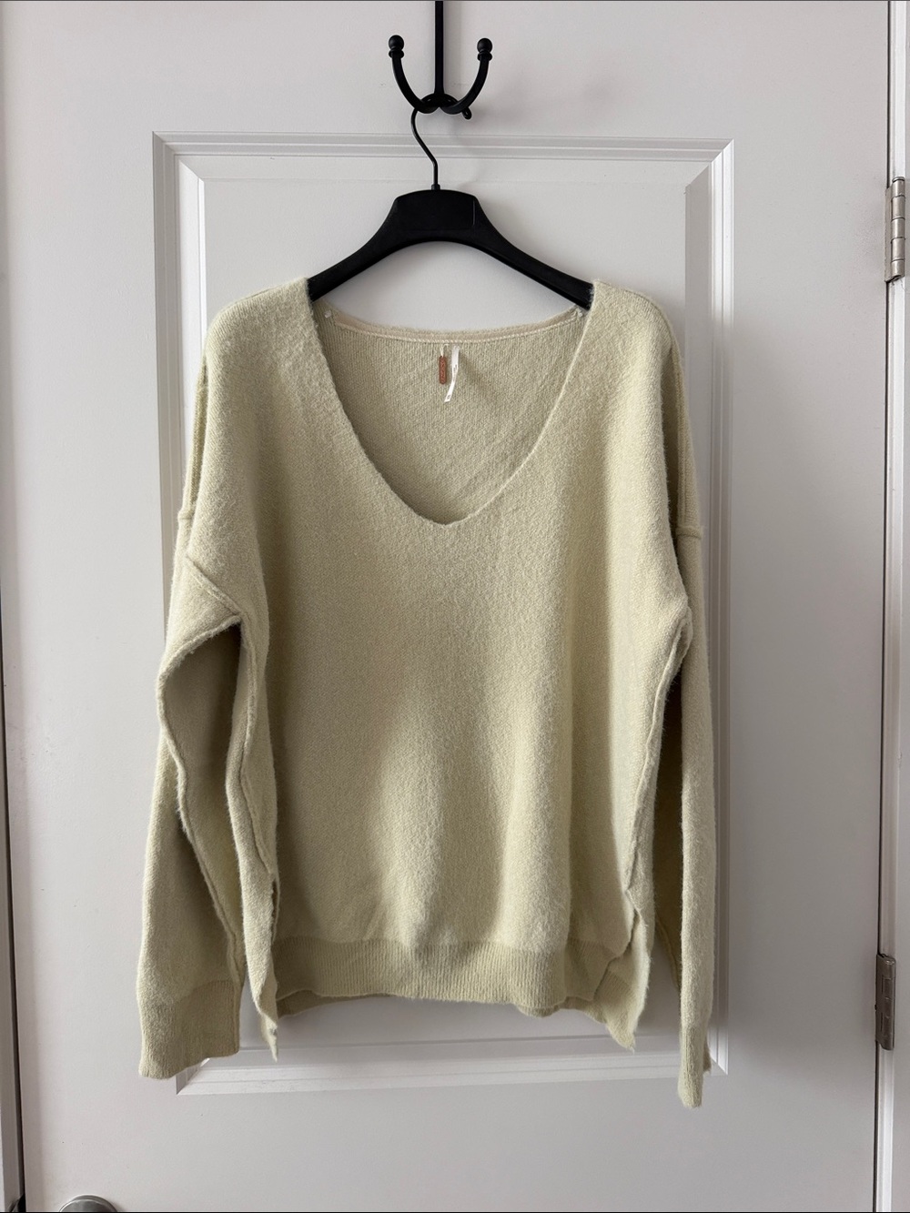 Free People Oversized V-Neck Sweater in Pale Yellow